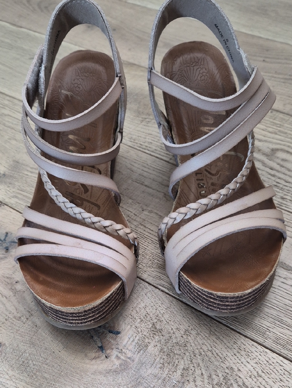 Blowfish Light Beige/taupe Braided Strappy Wedge Sandals